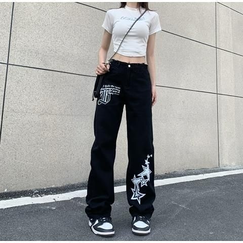 y2k high street old casual jeans star letter printing high waist fashion loose trousers 2023 trend men's and women's trousers