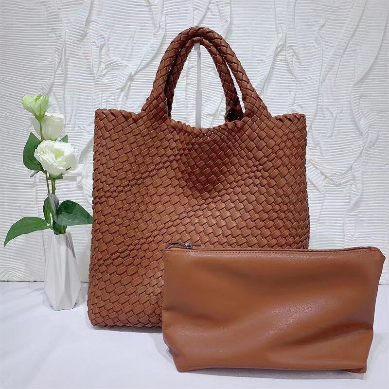 Spring New Hand-woven Tote Bag Large Capacity Shopping Bag Simple Fashion Handbag Casual Shoulder Women's Bag